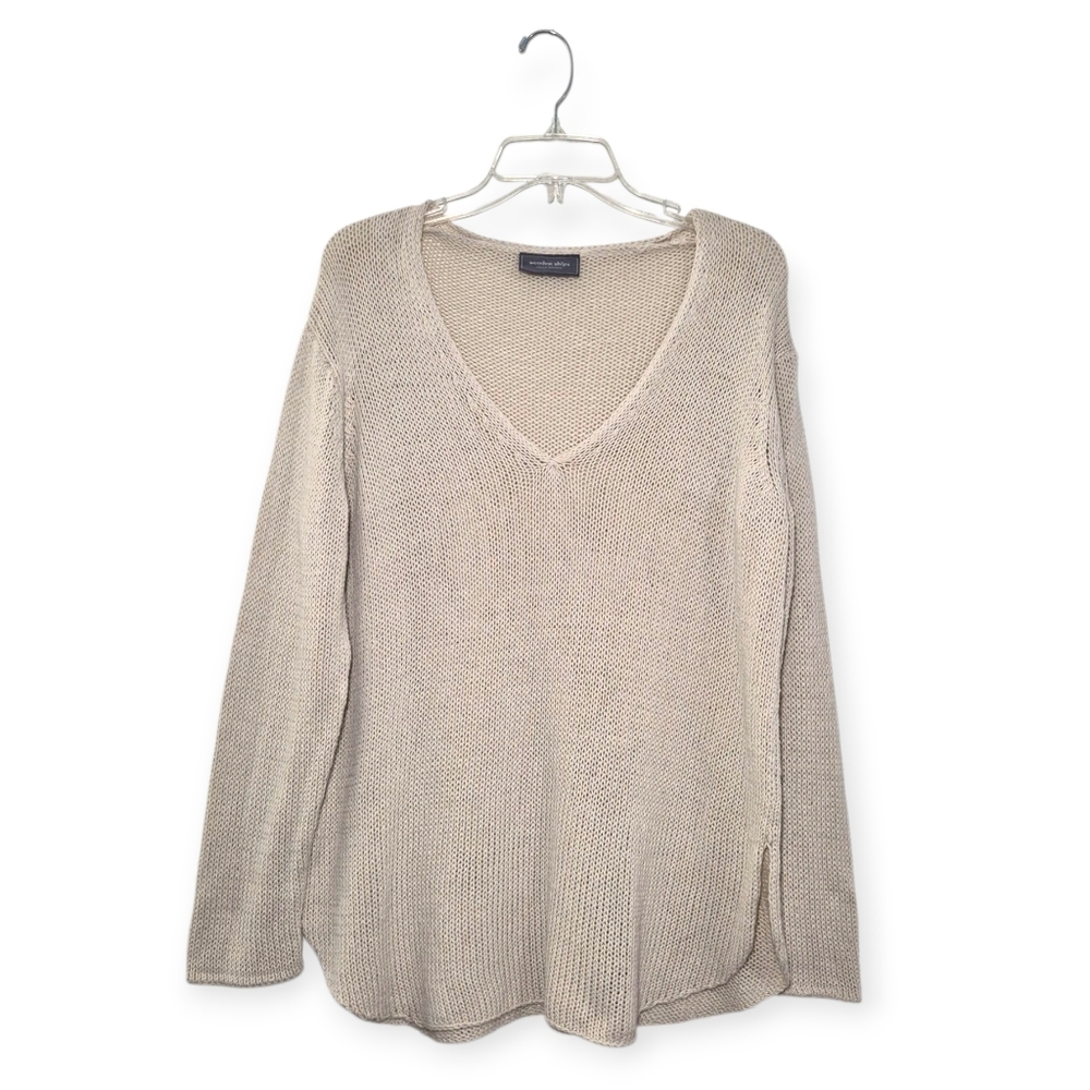WOODEN SHIPS Cream Beige V-Neck Knit Sweater Medium/Large